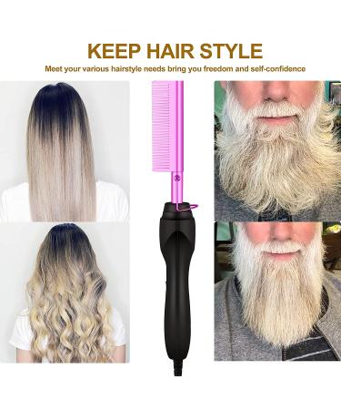 Hot Comb Hair Straightener - Portable Electric Heating Comb for Travel - Anti-Scald Beard & Hair Straightening Press Comb - Ceramic Curling Iron for Wet & Dry Hair - Purple - Buy Online on GoSupps.com