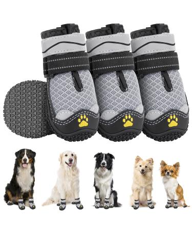 Eyin dog shoes Paw protection 4 pieces breathable dog shoes with a non-slip sole and reflective Velcro fastener for small medium and large dogs outdoor sports gray size 6 size 6: width 6.5 cm H-gray breathing active (4 pieces)