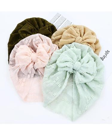 Cinaci 6-Piece Cute Baby Turban Hats with Bow - Soft Stretchy Nursery Caps for Girls Newborn Infants Toddlers - Buy Online on GoSupps.com