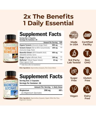 Boswellia Turmeric Curcumin Supplement + Pure Magnesium Glycinate 200mg Bundle Supports Joint Health Sleep Relaxation Muscle & Women s Wellness with Ginger Root Organic Turmeric Powder - Buy Online on GoSupps.com
