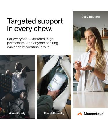 Momentous Creatine Chews - Creapure Creatine Monohydrate - Supports Strength, Lean Muscle, & Recovery for Men & Women - NSF Certified for Sport - 150 Chewable Tablets - Mango - Buy Online on GoSupps.com