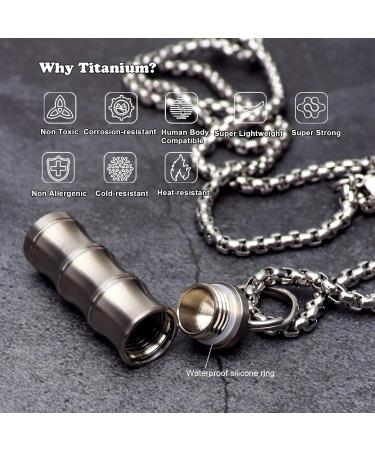 Titanium Pill Case Necklace for Men | Waterproof Keychain Pill Holder - Bamboo 2 Pack - Micro Emergency Aspirin & Nitro Storage - Buy Online on GoSupps.com