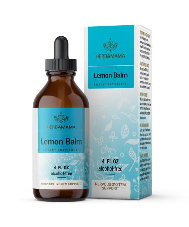 HERBAMAMA Lemon Balm Liquid Extract - 4 fl. Oz Bottle - Organic Melissa Officinalis Drops for Mood and Brain Support - Natural Sleep Aid and Relaxing Formula - Vegan, No Alcohol 4 Fl Oz (Pack of 1)