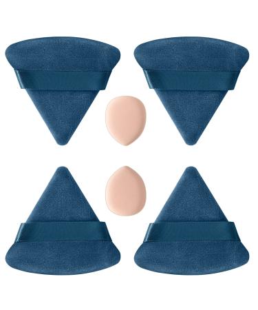 HEYMKGO 4 Triangle Powder Puff & 2 Mini Makeup Sponge Pads Velvet Setting Make Up Puff Face Eyes Makeup Puff Reusable Wet Dry Foundation Applicator for Pressed/Loose Powder (Blue) Blue L