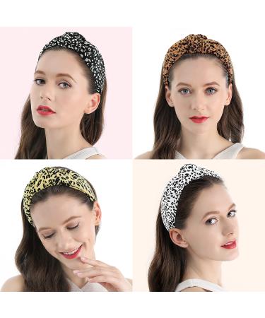QIANXUAN Cheetah Print Knotted Headbands for Women - Set of 4 Leopard Top Knot Fabric Hairbands - Buy Online on GoSupps.com