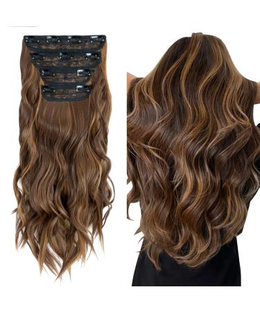 4PCS-11Clips Hair Extensions Clip in Curly Synthetic Clip in Hair Extension Fiber Hair Pieces 22 Inches Long Hair for Women Wavy Hair Pieces for Full Head-Curly #Chocelate Brown to Sandy Brown 22 Inch Curly #Chocelate Brown to Sandy Brown