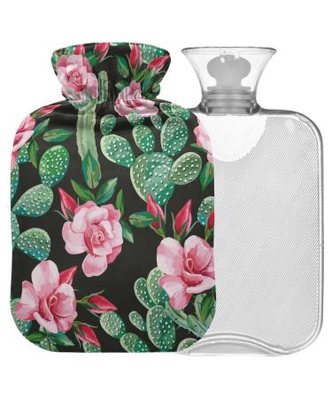 NAANLE hot hot water bottle with cover rose cactus transparent hot water bottle 2l large hot hot water bottle for menstrual cramps pain relief handfoots heat and cold therapy