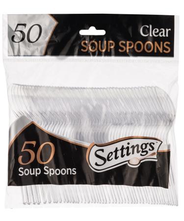 50 Count Settings Plastic Clear Soup Spoons, Heavyweight Disposable Cutlery, Great For Home, Office, School, Party, Picnics, Restaurant, Take-out Fast Food, Outdoor Events, Or Every Day Use, 1 Bag 1 Pack Spoons (50)