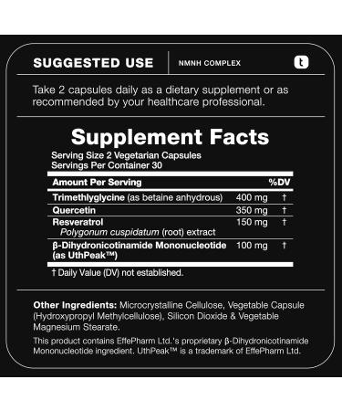 NMNH Supplement Ultra High Potency 1,000mg Complex with Clinically Studied Uthpeak NMNH Resveratrol Quercetin & TMG Highly Purified Third-Party Lab Tested 60 Capsules - Buy Online on GoSupps.com