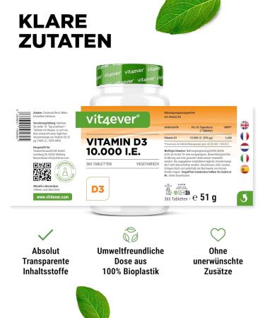 Buy Vitamin D3 10 000 IU Depot - 365 Vegetarian Tablets - High Purity & Premium Quality - International Shipping Available - Buy Online on GoSupps.com