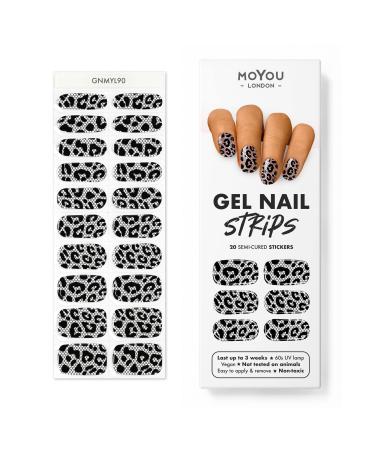 MOYOU LONDON Semi Cured Gel Nail Wraps 20 Pcs Gel Nail Polish Strips for Salon-Quality Manicure Set with Nail File & Wooden Cuticle Stick (UV/LED Lamp Required) - Black Lace