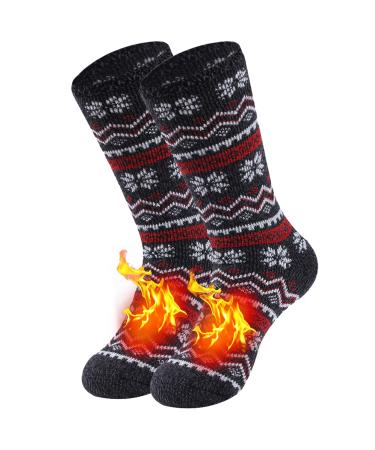 Monill Warm Thermal Socks, Unisex Thick Insulated Heated Extra-Warm Winter Boot Crew Socks for Extreme Cold Weather Snowflake Black Blue Steel White Red*1 Medium