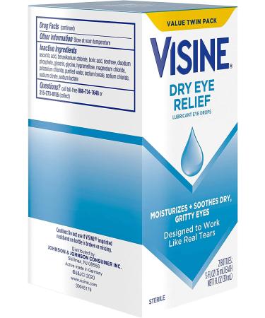 Visine Dry Eye Relief Lubricant Eye Drops Twin Pack - 0.5 fl. oz x 2 | Soothes Dry, Gritty Eyes with Polyethylene Glycol 400 | Moisturizing Formula Mimics Real Tears - Buy Online on GoSupps.com