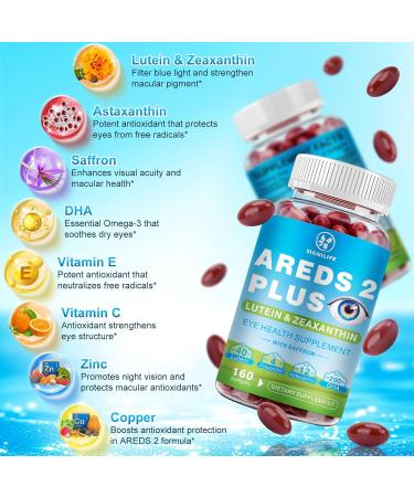 AREDS 2 Plus Eye Vitamins-40mg Lutein and 4mg Zeaxanthin with Astaxanthin 12mg,Vitamins C, E, Saffron & DHA - Eyebright,Blue Light Protection,Eye Health Support-160 Softgels 160 Count (Pack of 1) - Buy Online on GoSupps.com