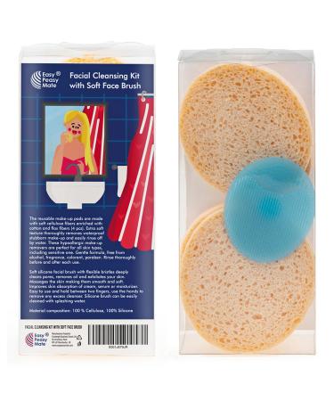 Silicone Face Scrubber & Reusable Makeup Remover Pads - Facial Cleaning Brush Natural Cellulose Face Sponges - Skin Care for Teenage Girls - Perfect Face Exfoliator Set of 5