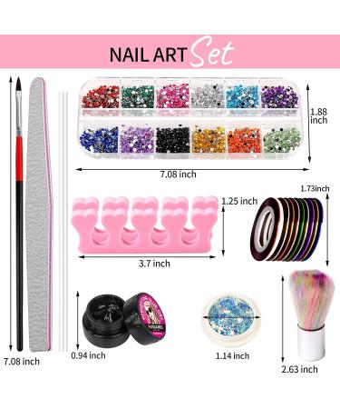 FANDAMEI Nail Art Rhinestones Kit with Glue Gel and Decorative Gems - Nail Rhinestones, Rivet, Pearl, Butterfly Glitter, Foil Flakes, Opal Chunky Glitter - Nail Art Brush Tools Included - Buy Online on GoSupps.com