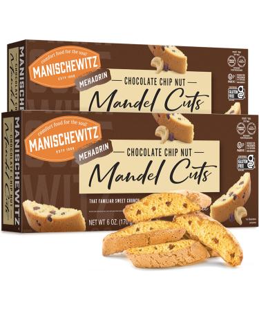 Manischewitz Chocolate Chip Nut Mandel Cuts 6oz (2 Pack), Dairy Free, Gluten Free & Grain Free Biscotti, Kosher for Passover Chocolate Chip 1 Count (Pack of 2)