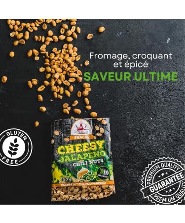 Poppamies Peanuts with jalapeno and cheese - Spicy nuts are a great choice for snacking - Gluten free - Spicy: Medium - 150g - Buy Online on GoSupps.com