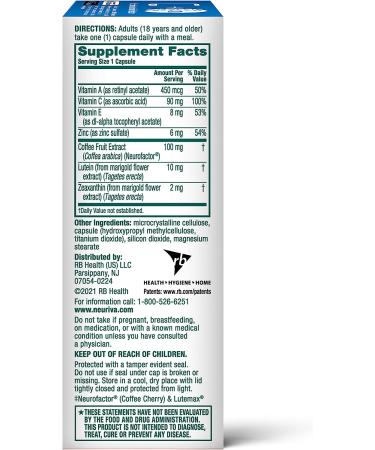 NEURIVA Brain + Eye Supplement with Lutein, Vitamins A C E, Zinc | Memory, Focus & Eye Health | 30 ct Capsules - Buy Online on GoSupps.com