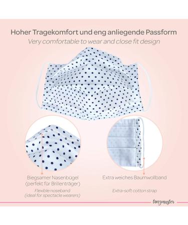 Dance Pattern Face Mask for Adults - Washable 100% Cotton Oeko-Tex Standard 100 with Nasal Bracket & Filter Bag - Stylish Thin Black & White Spot Design - M/L Size - Buy Online on GoSupps.com