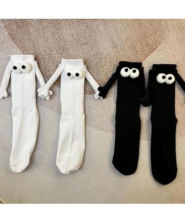 Yemnaw Couple Holding Hands Mid-Tube Socks - Magnetic 3D Doll Design (Black+White) - Buy Online on GoSupps.com