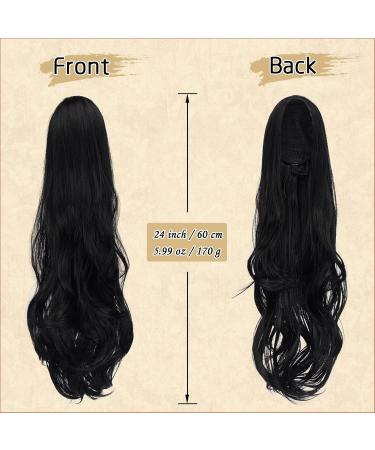 Sofeiyan Long Wavy Drawstring Ponytail Extension 24 Inch Clip in Ponytail Hair Pieces Synthetic Natural Curly Ponytail Hair Extensions Hairpieces for Women Daily Use Off Black - Buy Online on GoSupps.com