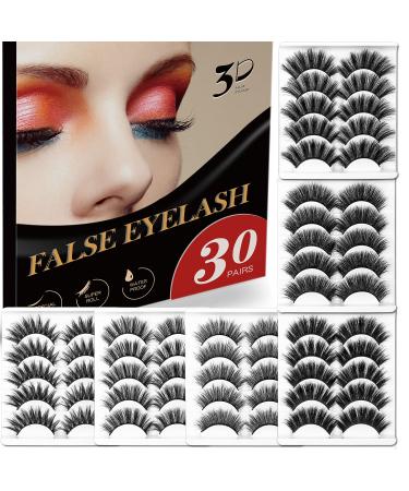 30 Pairs of 3D 6D False Eyelashes Kit Dramatic Soft Thick Handmade False Eyelashes with 6 Kinds Different Density for Women and Girls Natural Look