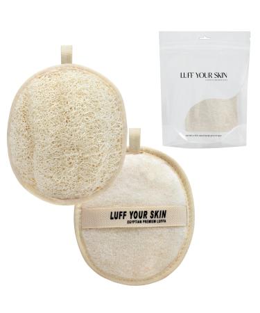 LUFF YOUR SKIN Natural Loofah Sponge - Made with 100% Egyptian All Natural Luffa Sponges - Bath Sponges for Shower for Men & Women - Loofah Exfoliating Body Scrubber & Dead Skin Remover - Pack of 2