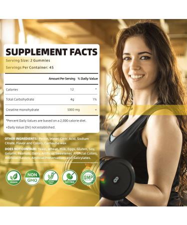 Creatine Monohydrate Gummies - Sugar-Free 5g Chewable Supplement for Men & Women | 90 Count Lemon Flavor - Buy Online on GoSupps.com
