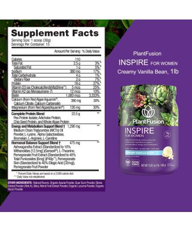 PlantFusion Inspire for Women - Creamy Vanilla Bean Protein Powder 15.87 oz (450 g) - Buy Online on GoSupps.com