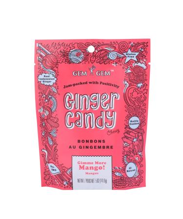 Gem Gem Ginger Candy Chewy Ginger Chews (Mango, 5.0oz, Pack of 1) Mango 5 Ounce (Pack of 1)