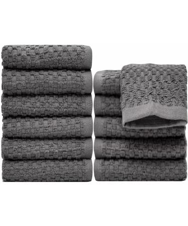 Pleasant Home Washcloths Set - (12 x 12, 12 Pack)  550 GSM- 100% Ring Spun Cotton Wash Cloth - Super Soft and Highly Absorbent Face Towels (Grey, Honeycomb Design) Grey Honeycomb Design
