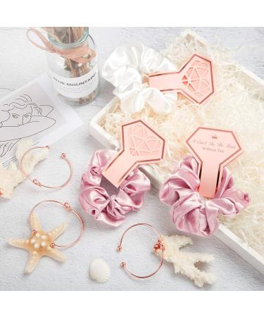 8-Piece Satin Hair Ties & Bridesmaid Bracelets | Bridal Shower Favors with 'I Can't Tie the Knot Without You' Cards - Pink & White - Buy Online on GoSupps.com