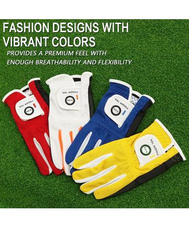 FINGER TEN Kids Golf Gloves 2 Pack Age 4-11 Medium (Age 5-6) Left Hand, Dura Feel White Blue Red Yellow Design, Boys Girls Junior Youth Toddler Golf Glove Set - Buy Online on GoSupps.com