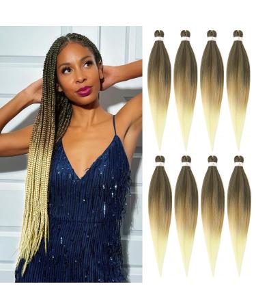 Beyond Beauty 8 Packs Black Pre Stretched Braiding Hair Synthetic Yaki EZ Braiding Coi Leray Braids Knotless Braiding Hair Extensions Pre Stretched Hot Water Setting Crochet Braids 26Inch(1B-27-613) 8Packs-26Inch T1B-27-613