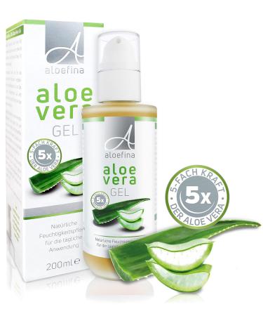 Aloefina Organic Aloe Vera Gel 200ml - 100% Natural After Sun Care | Dermatest Very Good | Eco-Friendly Glass Bottle | Natural Cosmetics for Body & Face - Buy Online on GoSupps.com