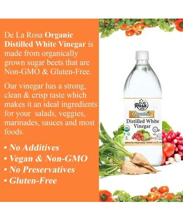 De La Rosa Organic Distilled White Vinegar 32oz - Raw & Unfiltered | Vegan, Gluten-Free, Kosher | Perfect for Salads, Dressings, Marinades | 32 Fl Oz - Buy Online on GoSupps.com