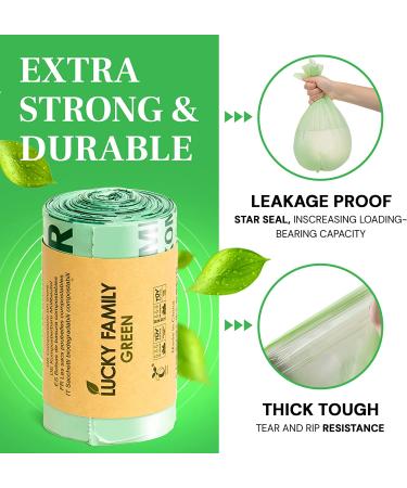 Lucky Family Green Compost Bags for Kitchen Countertop Bin 1.3 up to 1.6 Gallon - 100% Compostable Food Waste Trash Repurpose - Perfect Biodegradable Organic Eco Friendly - 50 Bags per Roll 50 Count (Pack of 1) - Buy Online on GoSupps.com