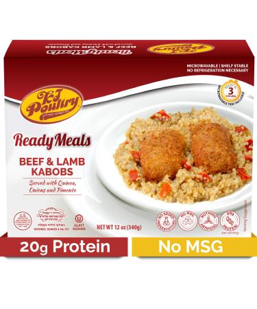 Kosher MRE Meat Meals Ready to Eat, Beef Lamb Kabob & Quinoa (1 Pack) Prepared Entree Fully Cooked, Shelf Stable Microwave Dinner  Travel, Military, Camping, Emergency Survival Protein Food Supply