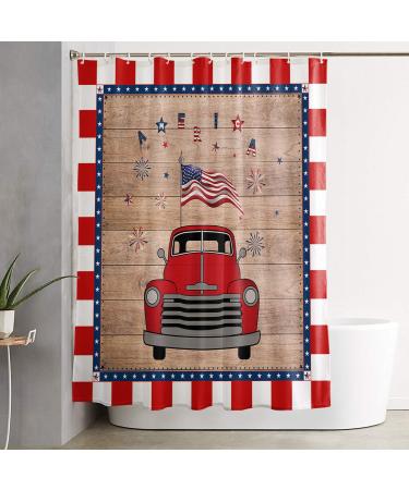 Shower Curtains American Flag Day Red Truck with USA Flag Bathroom Curtain Waterproof Washable Bath Curtain with Hooks Buffalo Plaid and Wood Grain Bath Accessories Set for Home Decor-54x78in 54 78in Independence Daykpl1072
