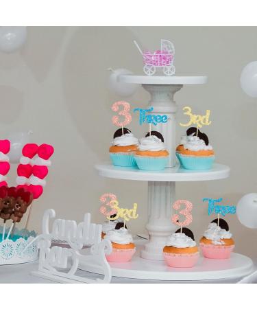 24Pcs 3rd Birthday Cupcake Toppers Glitter Third Birthday Three Cupcake Picks for Baby Shower 3rd Birthday Anniversary Party Cake Decorations Supplies Blue Gold Rose Gold - Buy Online on GoSupps.com