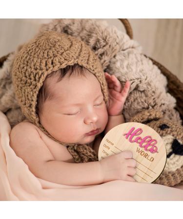 Hello World Announcement Sign - 15cm Wooden Newborn Name Sign for Baby Birth Photo Props - Pink Welcome Sign for Hospital & Party - Buy Online on GoSupps.com