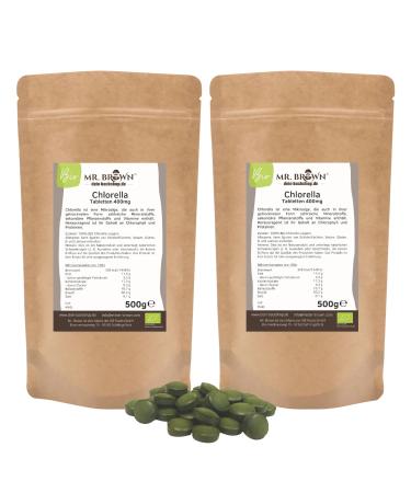 1kg (2x500g) ORGANIC Chlorella tablets 400 mg pellets vegan 1kg 1000g