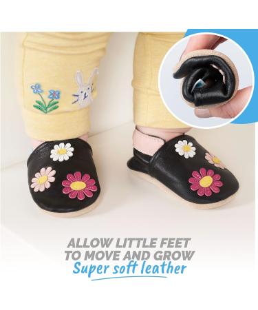 Soft Sole Baby Shoes with Pretty Flowers | Leather Toddler Shoes for Baby Girl & Boy (6-12 Months) - Buy Online on GoSupps.com
