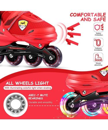 KGK Adjustable Inline Skates for Kids & Adults | Red Roller Blades with Light Up Wheels | Outdoor Skating Shoes for Girls, Boys, Women, Men & Teenagers - Buy Online on GoSupps.com