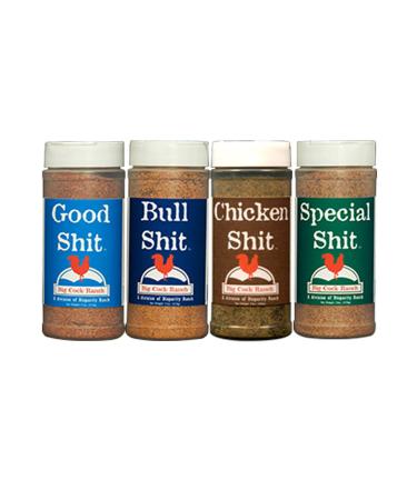 Big Cock Ranch Gourmet Seasoning Bundle All-Purpose Special Shit 13oz, Bull Shit for Steak 12oz, Good Shit Sweet N' Salty 11oz and Chicken Shit 12oz Gluten-Free and No MSG