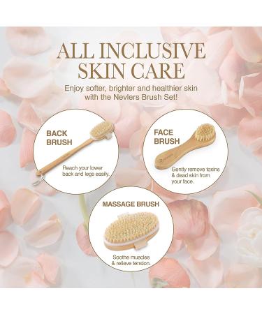 Nevlers Natural Boar Body Brush Set with Detachable Cellulite Brush - Exfoliate and Alleviate with Long Wooden Handle for Dry Brushing and Face Brush - Buy Online on GoSupps.com