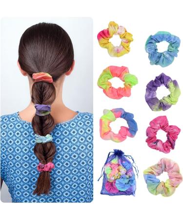 Boogift Hair Scrunchies Set - 8 Strong Elastic Hair Ties for Women | Colorful Accessories for Ponytail, Tie Dye Design | Traceless Bobbles for Girls & Ladies - Buy Online on GoSupps.com