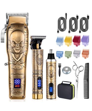 Roziapro Hair Clipper for Men Zero Gapped Nose Hair Trimmer Set Professional Barber Clippers for Haircut Cordless Beard Trimmer Rechargeable Clippers Set for Hair Cutting (Gold)
