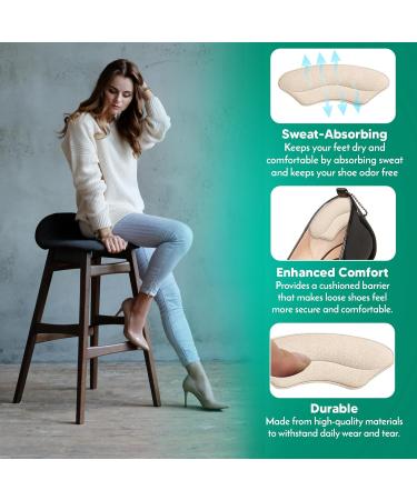 Premium Heel Grip Cushion Pads - Prevent Blisters & Secure Loose Shoes | 4 Pairs Self-Adhesive in Black/Beige - Buy Online on GoSupps.com